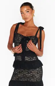 Monique Tie Maxi Dress ~ Black Lovely Lace(XS)