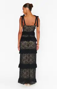 Monique Tie Maxi Dress ~ Black Lovely Lace(XS)