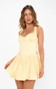 Abigail Mini Dress ~ Pale Yellow Taffeta(XS)
