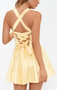 Abigail Mini Dress ~ Pale Yellow Taffeta(XS)