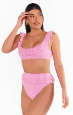 Formentera Top ~ Pink Sands Rib Scrunch(XS)