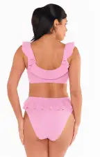 Island Double Ruffle Bottom ~ Pink Sands Rib Scrunch(XS)