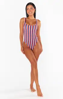 The Ribbed One Piece ~ Americana Stripe Micro Rib(XS)