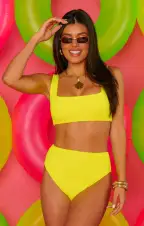Hot Tub Top ~ Highlighter Yellow Scrunch(XS)