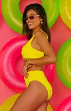 Hot Tub Top ~ Highlighter Yellow Scrunch(XS)