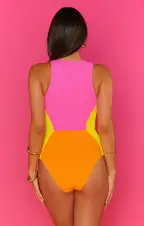 Shoreside One Piece ~ Neon Sunset Colorblock Scrunch(XS)