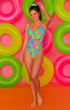 Laguna One Piece ~ Neon Tropics Contour Scrunch(XS)