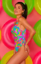 Laguna One Piece ~ Neon Tropics Contour Scrunch(XS)