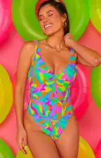 Laguna One Piece ~ Neon Tropics Contour Scrunch(XS)