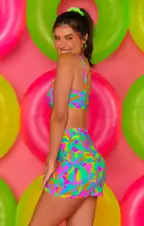 Mary Mini Skirt ~ Neon Tropics Contour Scrunch(XS)