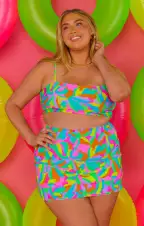 Mary Mini Skirt ~ Neon Tropics Contour Scrunch(XS)