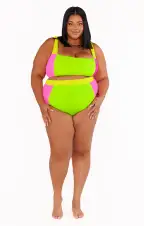 Hot Tub Top ~ 80s Party Colorblock Scrunch(XS)