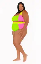 Hot Tub Top ~ 80s Party Colorblock Scrunch(XS)