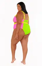 Hot Tub Top ~ 80s Party Colorblock Scrunch(XS)