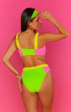 Hot Tub Top ~ 80s Party Colorblock Scrunch(XS)