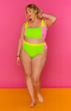 Hot Tub Top ~ 80s Party Colorblock Scrunch(XS)