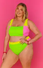 Hot Tub Top ~ 80s Party Colorblock Scrunch(XS)