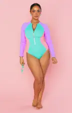 Surfside One Piece ~ New Wave Colorblock Scrunch(XS)