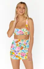 Hot Tub Top ~ Ivory Botanical Rib Scrunch(XS)