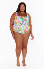 Miramar Beach One Piece ~ Ivory Botanical Rib Scrunch(XS)