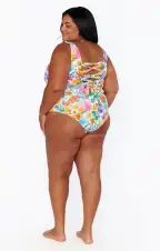 Miramar Beach One Piece ~ Ivory Botanical Rib Scrunch(XS)