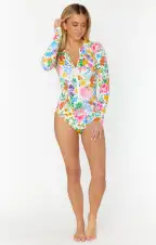 Surfside One Piece ~ Ivory Botanical Rib Scrunch(XS)