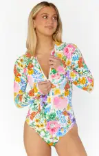 Surfside One Piece ~ Ivory Botanical Rib Scrunch(XS)
