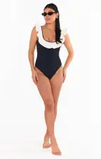 Ritz One Piece ~ White Black Colorblock(XS)