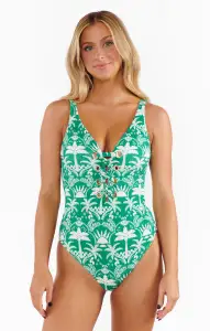 Kauai One Piece ~ Tiki Palms Contour Scrunch(XS)