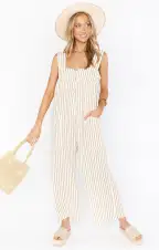 Run Around Jumpsuit ~ Beige Everyday Stripe(XS)