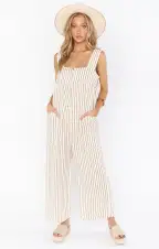 Run Around Jumpsuit ~ Beige Everyday Stripe(XS)