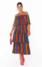 Lana Midi Dress ~ Rainbow Parade Pleat(XS)