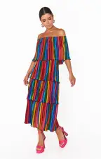 Lana Midi Dress ~ Rainbow Parade Pleat(XS)
