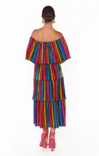 Lana Midi Dress ~ Rainbow Parade Pleat(XS)