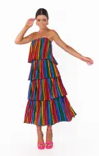 Lana Midi Dress ~ Rainbow Parade Pleat(XS)