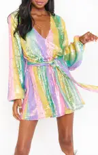 Wear Me Out Dress ~ Rainbow Stripe Sequins(XS)