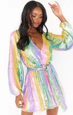 Wear Me Out Dress ~ Rainbow Stripe Sequins(XS)