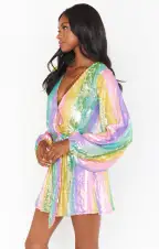 Wear Me Out Dress ~ Rainbow Stripe Sequins(XS)
