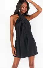 Jasmine Halter Mini Dress ~ Black Luxe Satin(XS)
