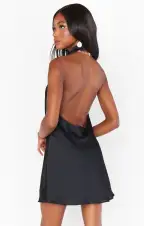 Jasmine Halter Mini Dress ~ Black Luxe Satin(XS)