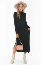 Sutton Midi Dress ~ Black Rib Knit(XS)
