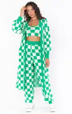 Connie Sweater Top ~ Kelly Green Checker Knit(XS)