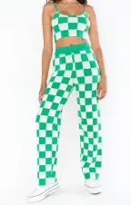 Zermatt Sweater Pant ~ Kelly Green Checker Knit(XS)