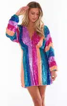 Kidman Mini Dress ~ Neon Stripe Sequins(XS)