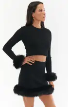 Fran Mini Skirt ~ Black Knit with Faux Fur(XS)
