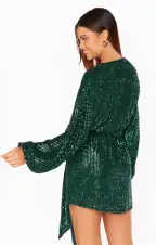 Sure Thing Mini Dress ~ Emerald Sequins(XS)