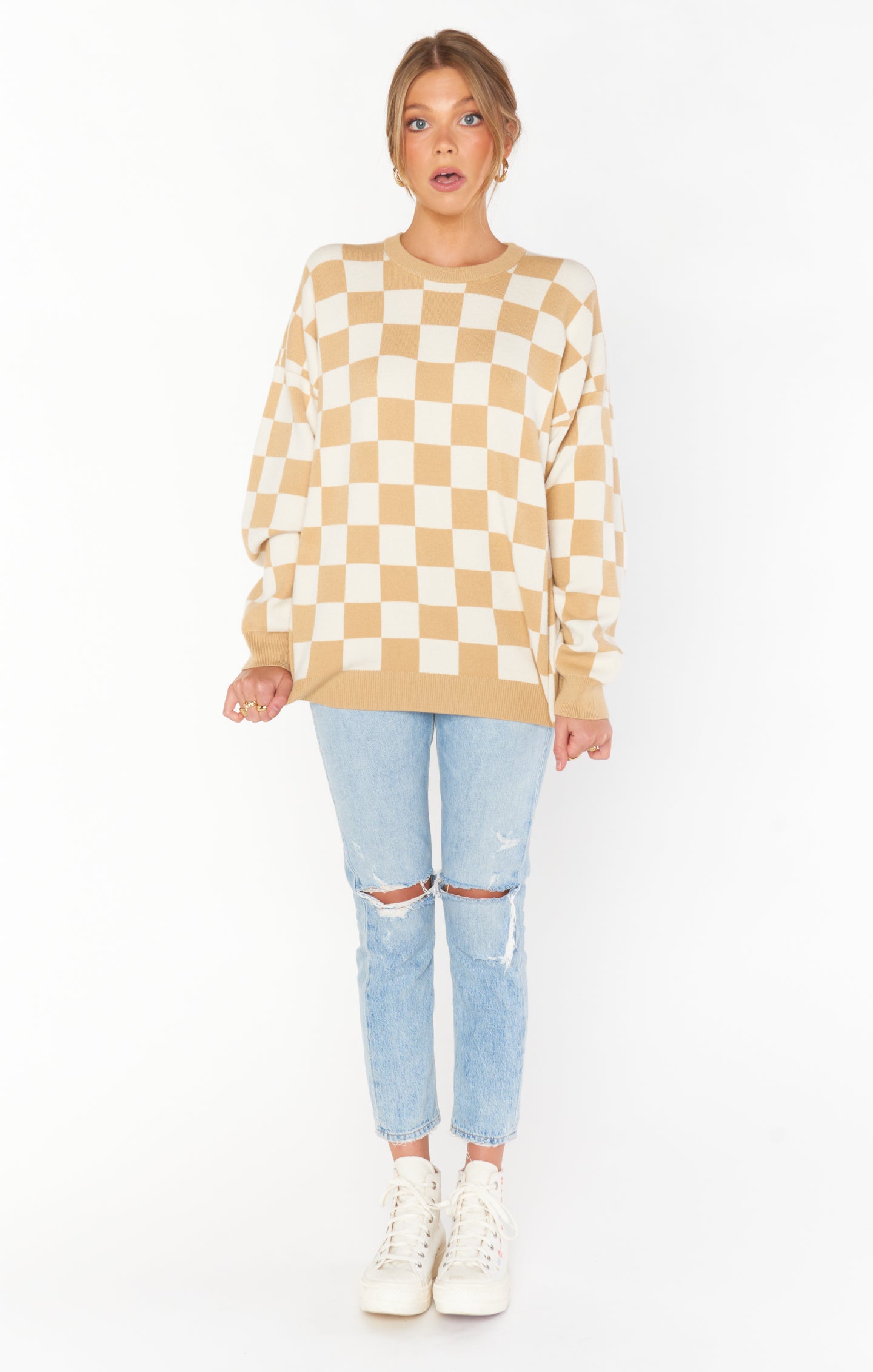 Scout Sweater ~ Tan Checker Knit(XS)