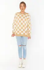 Scout Sweater ~ Tan Checker Knit(XS)