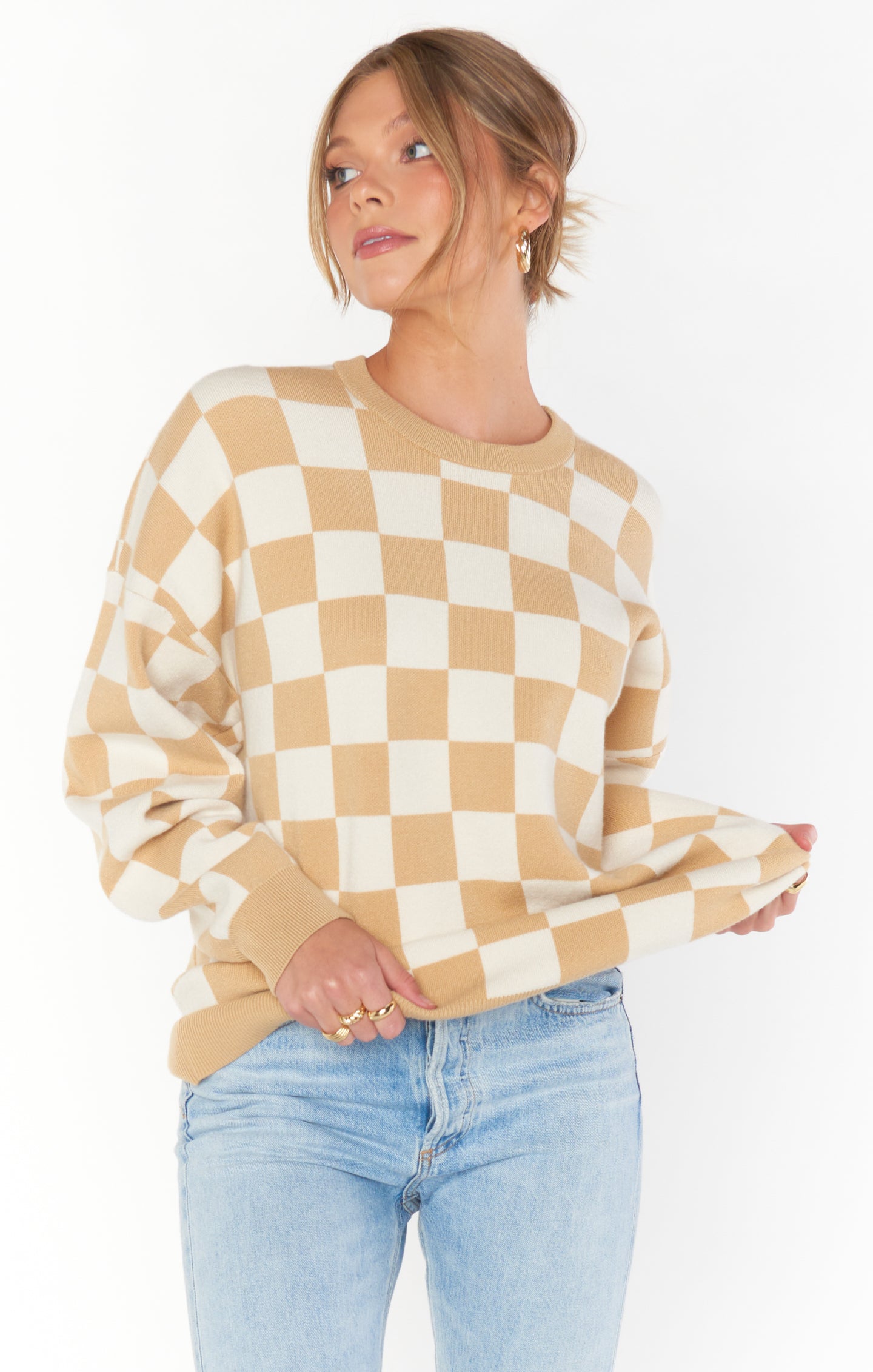 Scout Sweater ~ Tan Checker Knit(XS)
