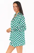 Early Riser PJ Set ~ Green Checker Silky(XS)
